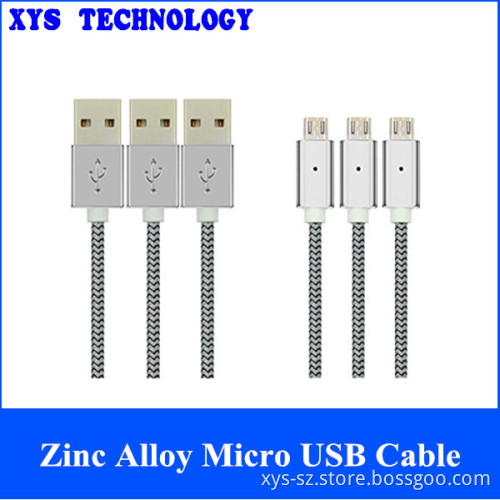 High Speed Fish Net Braid Zinc Alloy Micro USB Cables 4.5FT Sliver